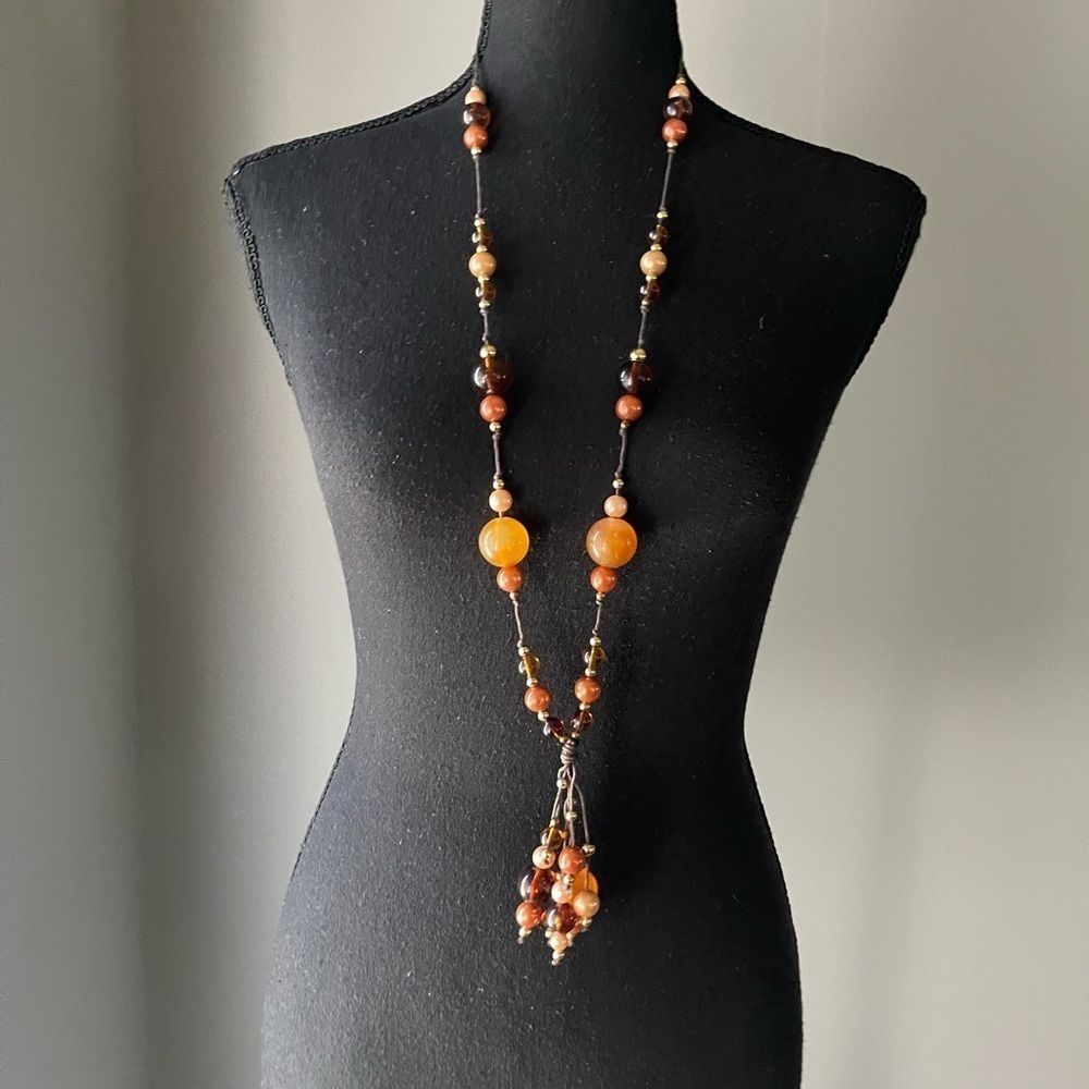 You & I Long Necklace with Faux Pearls and Tassel Pearls
